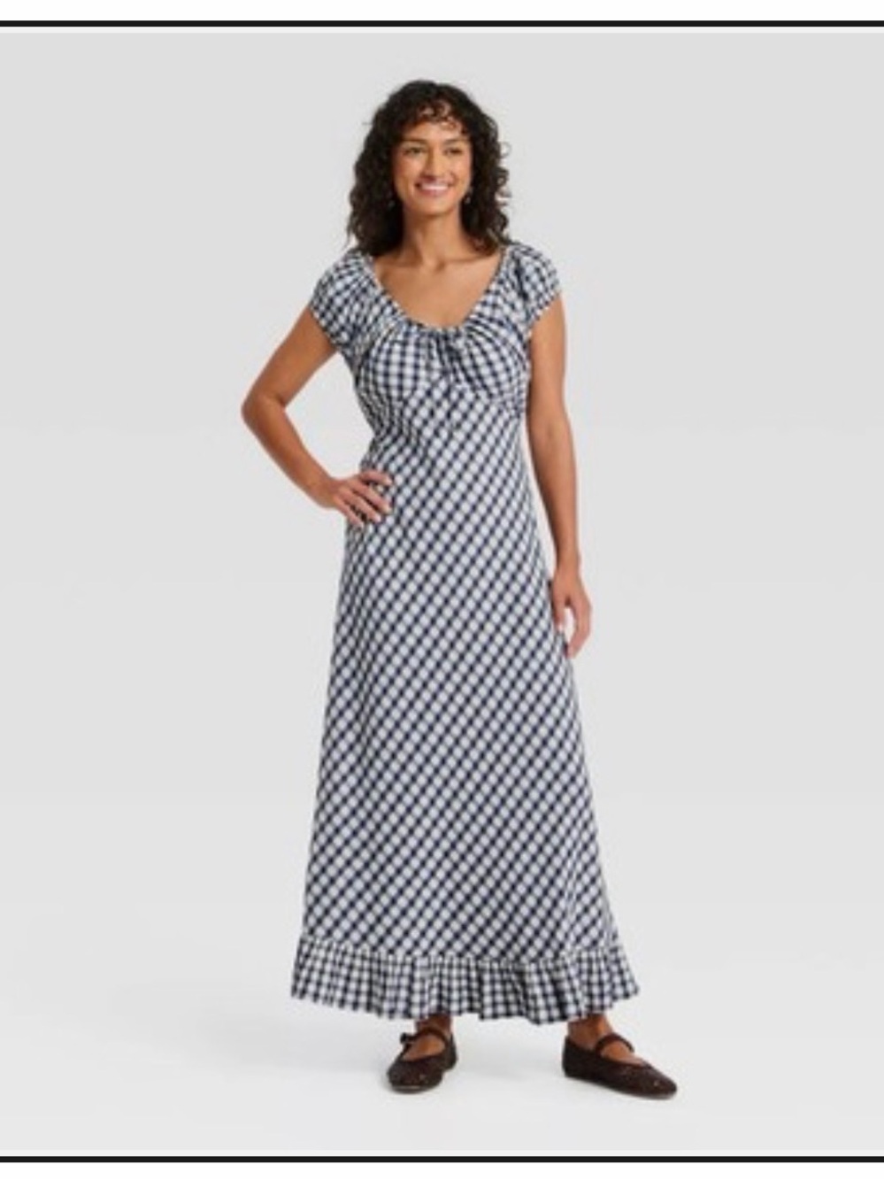 Universal Thread Navy and White Gingham Maxi Dress with Ruffle Hem